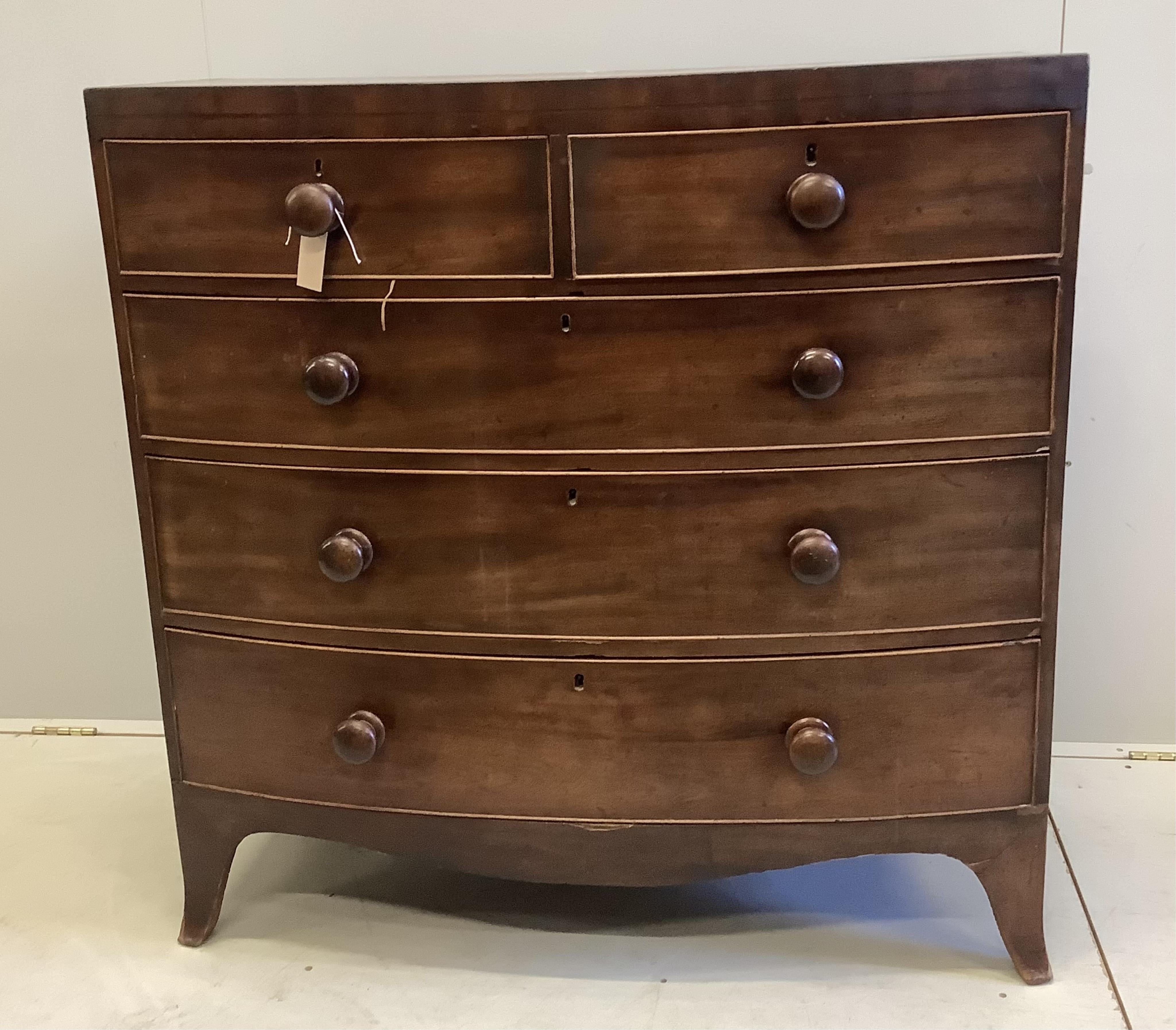 A Regency mahogany bowfront chest, width 106cm, depth 51cm, height 106cm